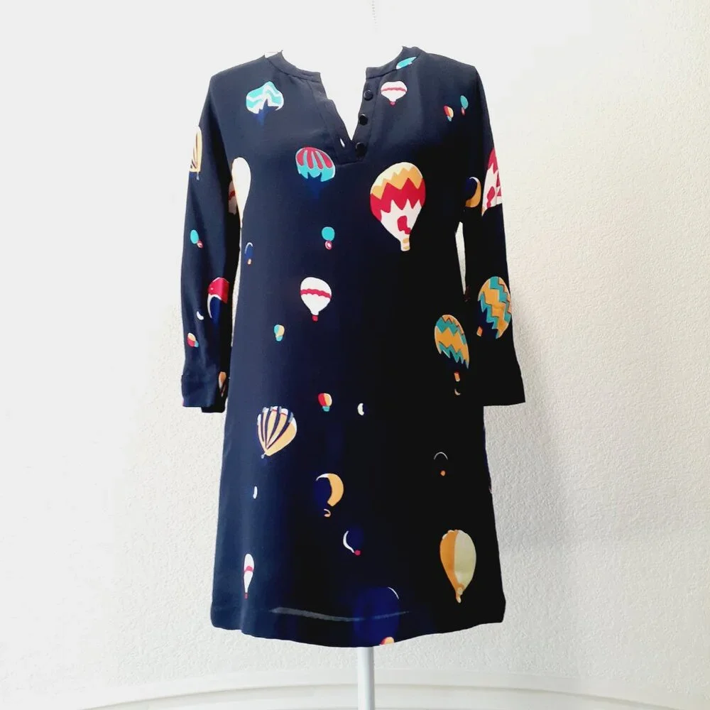 kate spade Black Mini Dress with Multicolor Hot Air Balloon Print